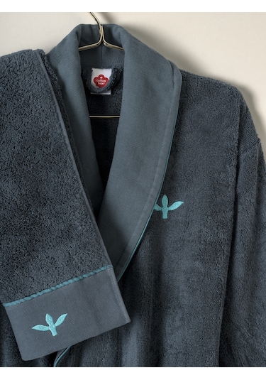 Cotton Box Puff Nakışlı Aile Bornoz Seti Gaja Bej-petrol Diğer