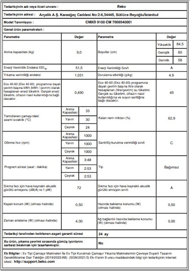 Beko CMXD 9100 CM 1000 Devir Çamaşır Makinesi