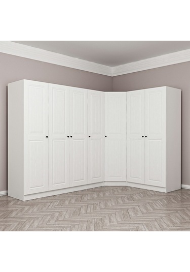 Minar Kale190 7 Kapaklı 2ç Köşe Dolap Beyaz Mebran 210cm Beyaz
