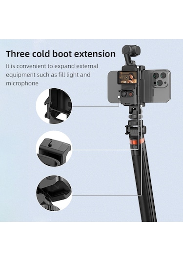 Padalink Djı Osmo Pocket 3 Ve Akıllı Telefon Uyumlu, 3 Soğuk Ayakkabı Montajlı, Çift Yükleme Özelliği, Tripod Uyumlu Siyah Tutucu