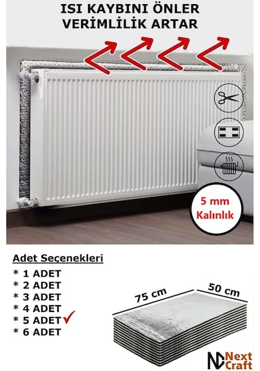 Petek Arkası Isı Yalıtım Levhası 5 Adet 75x50 Cm 5 Mm Kalınlık Kalorifer Radyatör Arkası Folyo