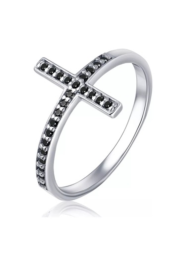 Lucente Gümüş Yüzük Kikoinli Haç 151327307 Siyah
