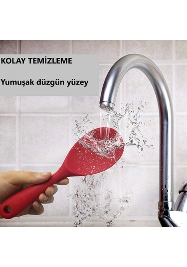 Burcummm 2 Adet Silikon Sert Uçlu Kısa Pilav Kaşığı Kırmızı