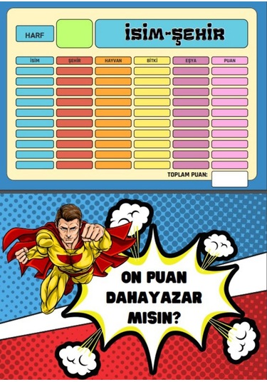 İsim - Şehir Oyunu Yaz - Sil Pvc Kaplı