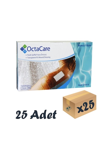 OctaCare Şeffaf Pedli Su Geçirmez Yara Örtüsü Tekli Steril Paket 9 CM x 15 CM 25 Adet Tekli Steril Paket