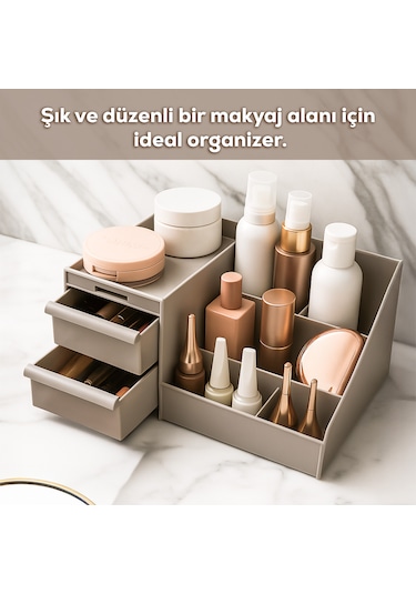 Porsima 5305 Çok Amaçlı Organizer 2 Çekmeceli Kozmetik Parfüm Krem Takı Makyaj Düzenleyici Cappuccino