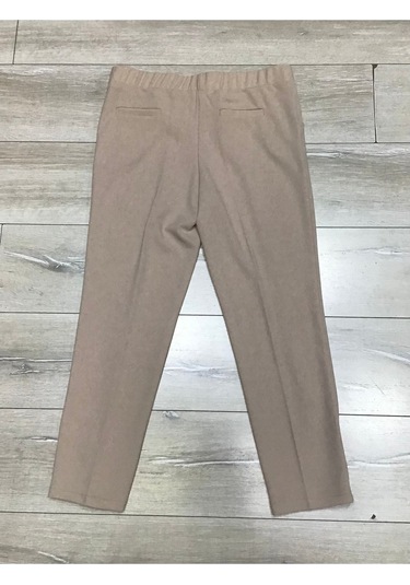 Scuba Yanlardan Cepli Önü Dikişli Paçası Çakmalı Beli Lastikli Büyük Beden Pantolon Krem