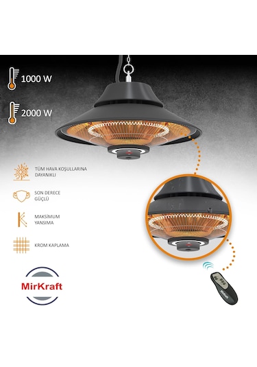 MirKraft Elirg R.C. LED Işıklı Elektrikli Isıtıcı, 2000 W, Uzakt
