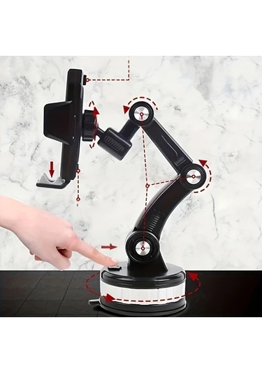 Primepickings Black Araç Telefon Tutucu 360 Derece Dönebilir Ayarlanabilir Yükseklik Açı Şok Emici Jel Tabanlı