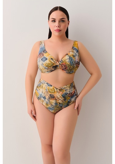 Suwen Freya Önü Burgulu Bikini Üst Sb25570984984 Etnik Desenli