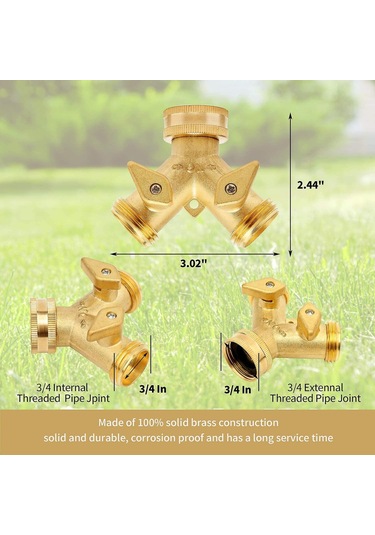 Pirinç Manifold, 3/4 Bahçe Musluğu Y-bölmeli Çift Hortum Bağlantısı 2 Yollu Diğer