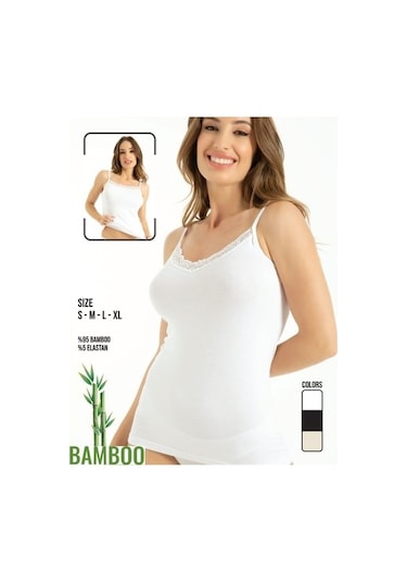 Q-En 3'Lü Bayan Bambu Atlet Dantelli Ip Askılı B705