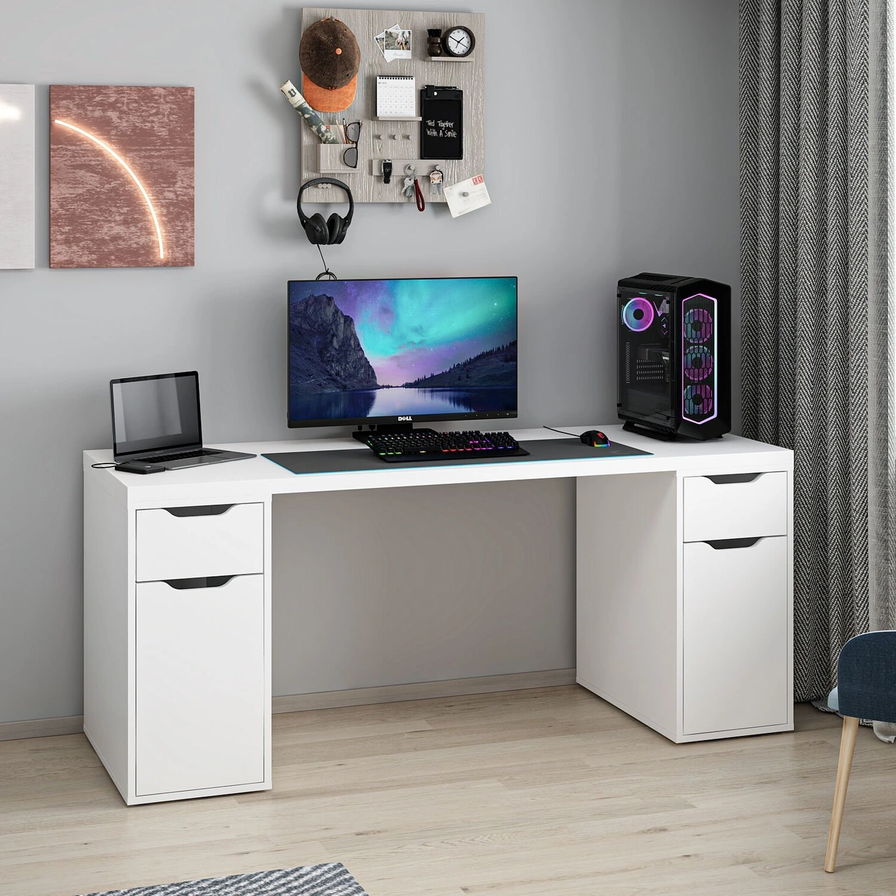 Alen 180 Cm 2 Çekmeceli 2 Dolaplı Çalışma & Oyuncu Masası - Beyaz Beyaz