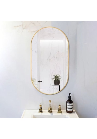 Dekoratif Ayna, Duvar Aynası, Konsol Aynası, Mdf, Elips Ayna, Çerçeveli Ayna 80x40 Cm 80 X 40 Gold
