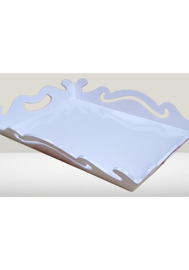 Hobi Adn Dekoratif Tepsi Dalgalı Ahşap Mdf Parlak Beyaz Model El Yapım