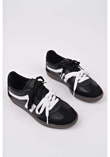Muggo Retro Çift Bağcıklı Günlük Kadın Sneaker Spor Ayakkabı Siyah - Beyaz