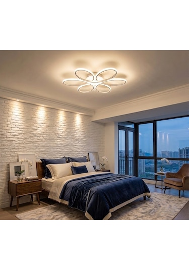 Lzy Avize Store Yonca 6 Lı Beyaz Plafonyer 3 Renk Kumandalı Salon, Mutfak, Çocuk Odası İçin Modern Led