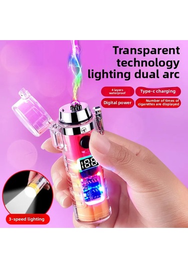 Açık Geçirmez Çakmak Şeffaf Kabuk Elekikli Çakmak Kamp Aracı Torch Çakmak Su Black Siyah