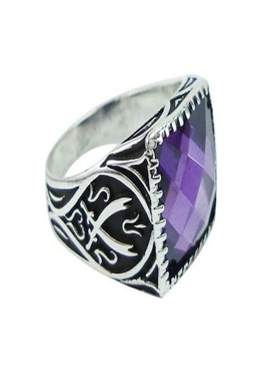 Vog Ametist Taşlı Zülfikarlı 925 Ayar Gümüş Erkek Yüzük