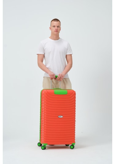 Keo-plus Turuncu-yeşil Büyük Boy Silikon Pp Kırılmaz Valiz Turuncu - Yeşil