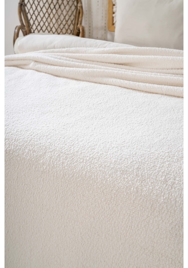 Krem Valencia Sherpa Çift Kişilik Peluş Battaniye Krem