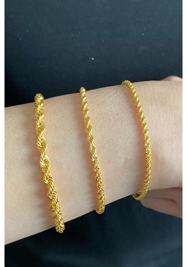 14 Ayar Altın Kalın Halat Zincir Bileklik 4 Mm Sarı Sarı Altın