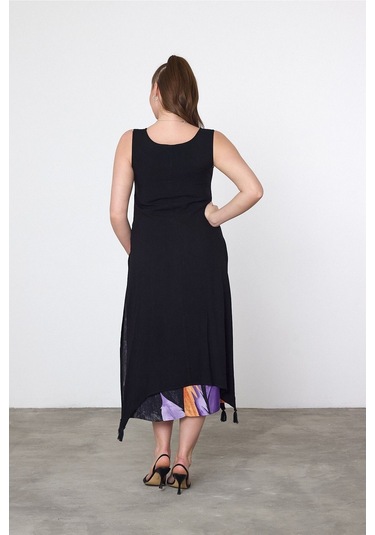 Schık Kadın Yazlık Bol Kolsuz Rahat Baskılı Elbise Lila