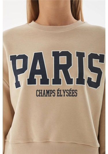 Fashıon Frıends Kadın Baskılı Crop Sweat 24k0053k1 Bej