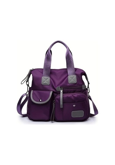 Trendooze Sunshine011 Kadın Mor Nylon Çanta Askılı Fermuarlı Bölmeli Okul İş Seyah Mor