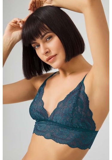 Tenan Yeşili Dantelli Transparan Balensiz Kadın Sütyen Takımı Tenan Yeşili