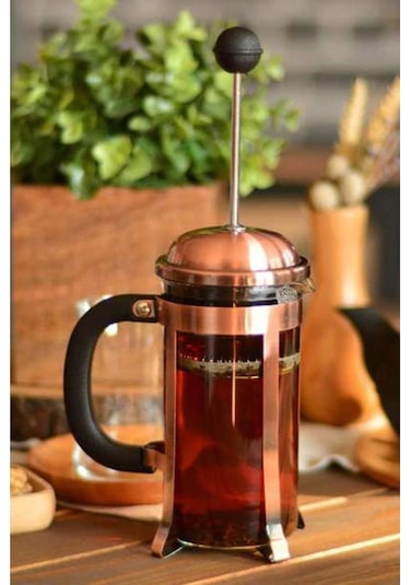 Metal French Press Bakır Renk 350 Ml Bitki Çay Demleme Kupası 350 Ml 9129 Kahve