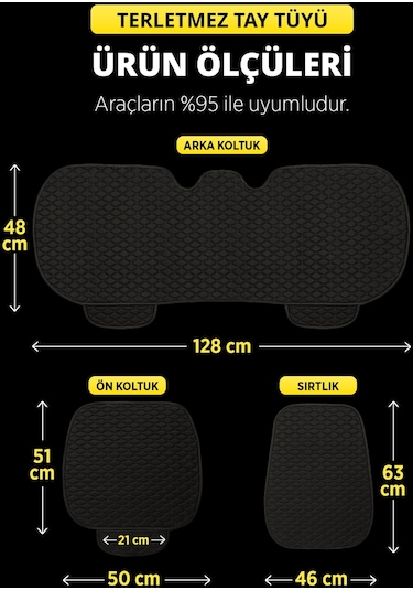 Tay Tüyü Sırtlı Oto Koltuk Minder Seti - Oto Koltuk Kılıf Seti - Cepli & Terletmez - Siyah