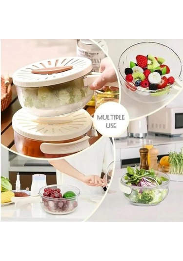 Shineyee Küçük Beyaz Meyve Sebze Yıkama Süzgeci, 2'li Çok Fonksiyonlu Kapaklı Sepet, Katlanabilir Kollü Buzdolabı Saklama Gereci Beyaz