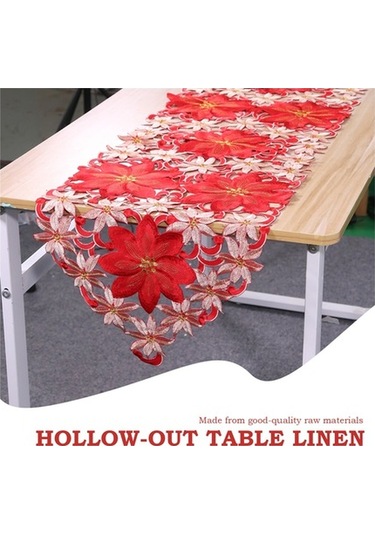 Ulzyvf Restoran Partisi Örtüsü, Noel Masa Kırmızı İşlemeli İnç İçin, 15x70 Bl Kırmızı