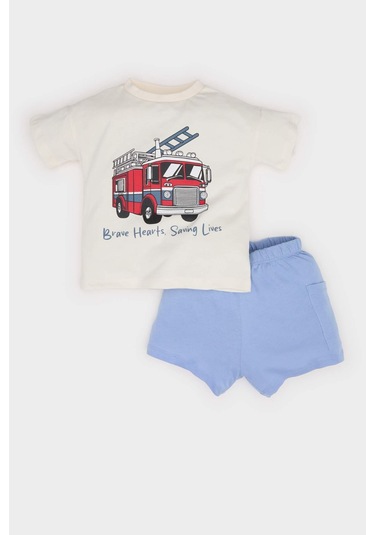 DeFacto Erkek Bebek 2'li Takım Araç Baskılı Kısa Kollu Tişört Beli Lastikli Şort E6775A525SMER100 Ekru DeFacto Erkek Bebek 2'li Takım Araç Baskılı Kısa Kollu Tişört Beli Lastikli Şort E6775A525SMER100 Ekru
