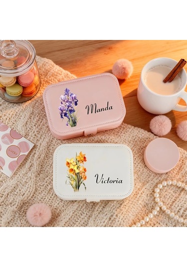 Willowhaven Kişiselleştirilmiş Doğum Çiçeği Mücevher Kutusu, Büyük Kapasiteli Pembe Eylül Yüzük Kutusu, Gelin Hediyesi