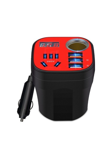 Araç Invertörü 12v/24v'den 220v'ye Dönüştürücü, Led Ekranlı, Qc3.0 Hızlı Şarj, Süper Şarj, Çok Fonksiyonlu Usb Soketi, Siyah 200w