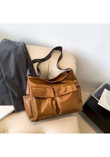 Banliyöyük Kapasiteli Bezçanta Vintage Omuz Çantası Kahverengi Kahverengi