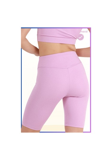 Kadın Yüksek Bel Toparlayıcı Tayt Kısa Spor Şort Deniz Havuz Spor Biker Shorts Lila 1070 Lila