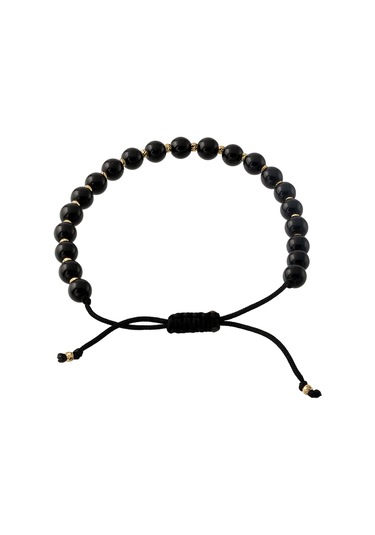 14 Ayar Altın Büyük Oniks Boncuklu Erkek Bileklik Sarı Altın