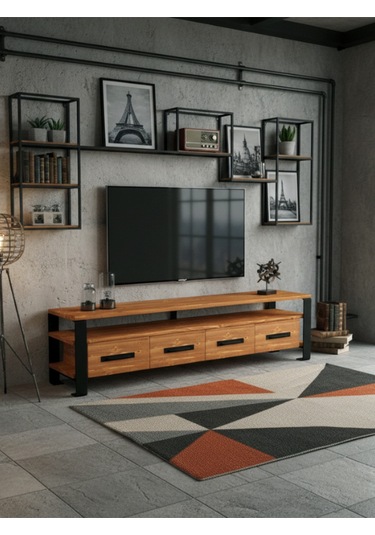 Raweyn Sea Doğal Ahşap Tv Ünitesi - 220cm Açık Ceviz