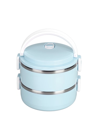 Termal Öğle Yemeği Kutusu, İstiflenebilir Sıcak Yemek Kutusu, 304 Paslanmaz Çelik, Yuvarlak Öğle Yemeği Kutusu, Mühürlü Gıda Kapları, Çift Katmanlı, 304 Kalınlaştırılmış Mavi Çok Renkli