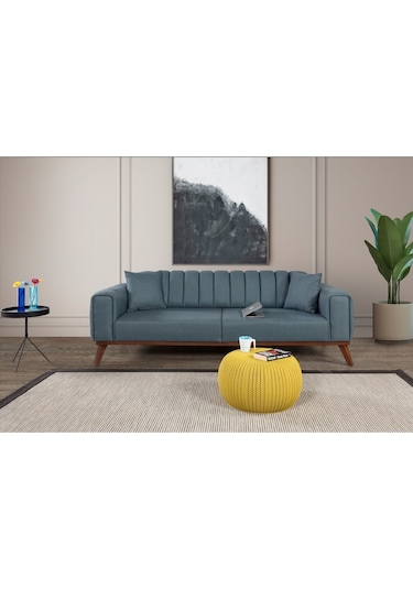 Velar Yataklı Kanepe Keten Mavi Kazayağı Mavi