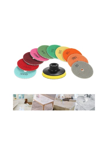 Leezsing Granit Ve Mermer İçin 3 İnç 10'lu Diamant Nemli Zımpara Yastığı Seti 50 -3000 + M14 Destek Yastığı