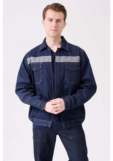 Erkek Denim Isg Mont Koyu Reflektör Detaylı Ce Tulipa Kot İş Güvenliği Reflektörlü Ceket Lacivert