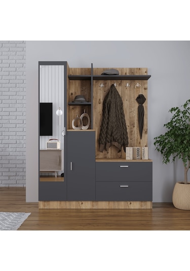 Robinhome Robin Home Jessie Vestiyer Ayakkabılık Portmanto Aynalı Raf Çam-G