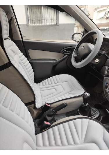 2,li Oto Koltuk Kılıfı Minder Alkantra Kumaş Gri Renk Slikon Direksiyon Kılıfı