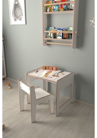 Montessori Çocuk Oyun Ve Aktivite Masası Ve Sandalye Beyaz