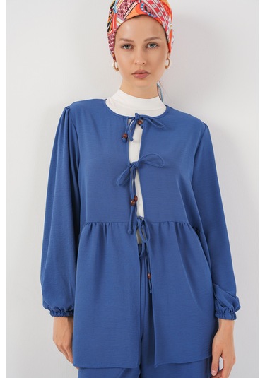 Kadın Önü Bağcıklı Tunik Pantolon İkili Takım 6744 - İndigo İndigo