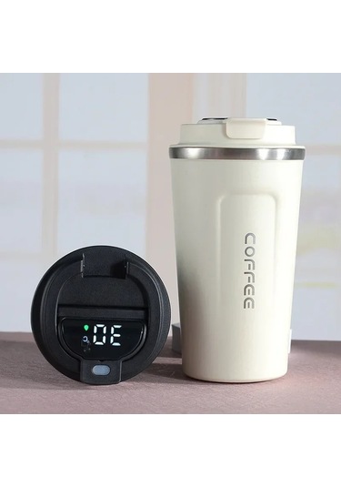 380/510 Ml Termos Kahve Kupa Paslanmaz Çelik Kahve Fincanı Sıcaklık Göstergesi White Portable Rope 380ml White Portable Rope